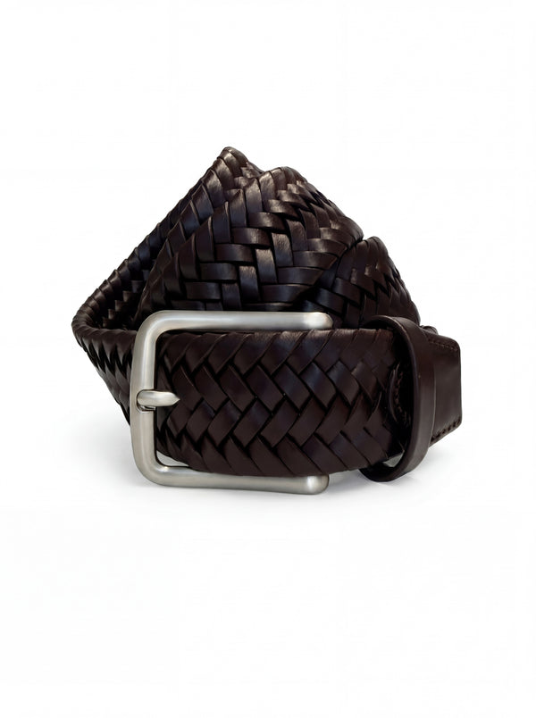 Loungers Woven Leather Belt – Handcrafted Italian Style Premium Braided Belt Brown