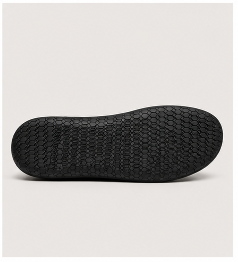 Men's Vector Barefoot black shoes by Loungers, bottom view showing flexible sole and minimalist design for barefoot comfort.