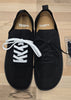 Men's Vector Barefoot Black shoes by Loungers, front view showing sleek design and minimalist style.