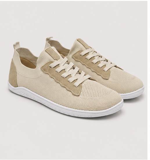 Men's beige Vector barefoot shoes by LOUNGERS shown from the side view, highlighting their sleek, minimalist design and comfortable fit.