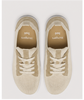 Men's beige barefoot shoes by LOUNGERS, top view showing lightweight, minimal design with breathable material and comfortable fit.