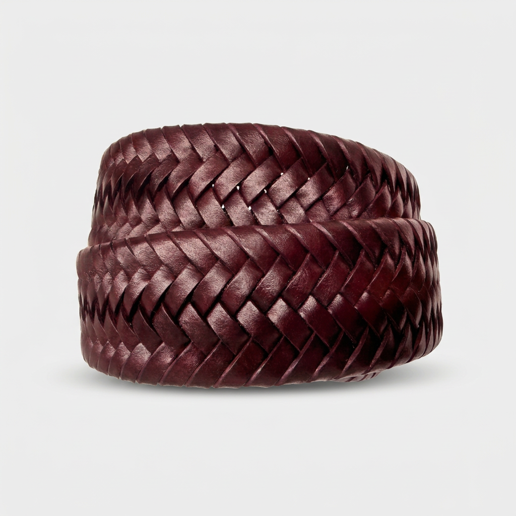 Square Bordeaux belt weave detail on light grey